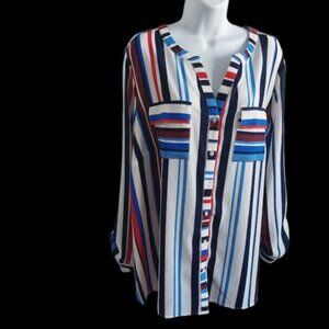 Long Sleeve Multicolor Striped Blouse Size 2X